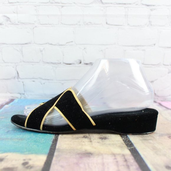 Daniel Green Shoes - VTG Daniel Green Black Velvet Criss Cross Low Wedge Sandals 7